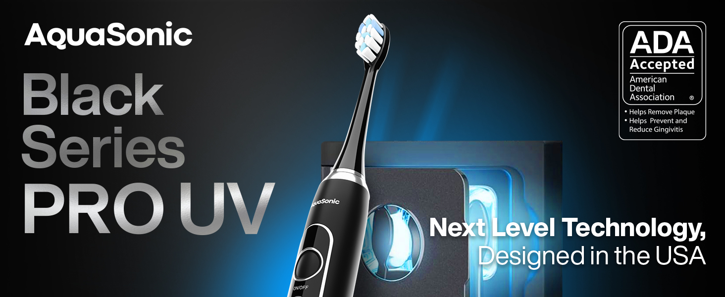 AquaSonic Black Series Electric Toothbrush with different cleaning modes, safe for sensitive teeth