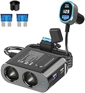 12V Cigarette Lighter Splitter,PD 65W for Laptop: 300W Car Charger 2 Socket Adapter, 12 Volt DC P...
