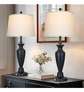 luxeflow 30" Tall Black Table Lamps Set of 2 for Living Room, Touch Control Bedside Lamps for Nig...