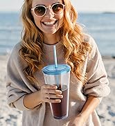 Zukro 32 oz clear double wall tumbler with lids and straws