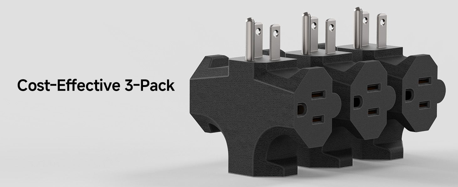 3 Way Plug Adapter 15A 1875W, 3 Prong 3 Outlet Adapter