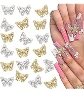 20Pcs Butterfly Nail Charms 3D Luxury Butterfly Nail Gems Gold Silver Butterfly Nail Diamond Shin...