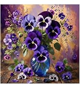 DIADAY Diamond Painting Kit for Adults Pansy Floral, Diamond Art 12x12 Inch | 5D Full Drill Diamo...