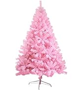 CCINEE 6ft Pink Artificial Christmas Tree, 700 Branch Tips Hinged Spruce with Metal Stands, Easy ...