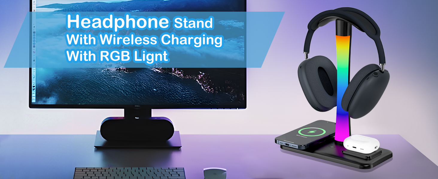 Headphone Stand with Wireless Charger & RGB Light