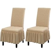 Jeloris Stretch Chair Covers for Dining Room Set of 2 Seersucker Chair Slipcovers with Skirt Remo...