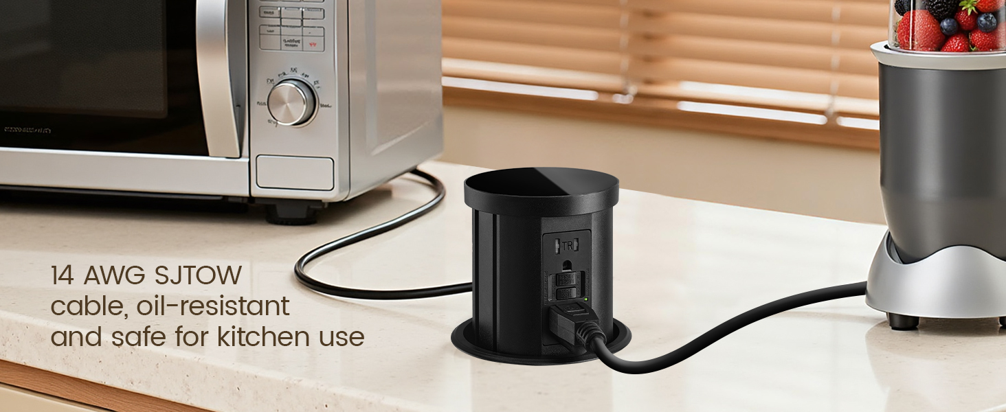 14 AWG SJTOW cable, oil-resistant and safe for kitchen use