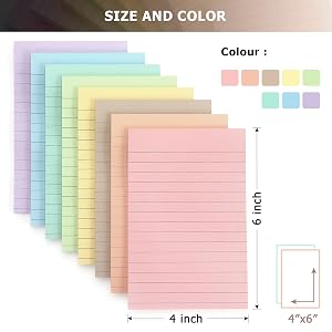 4x6 Inch Lined Sticky Notes, 8 Pack, Light Colors