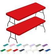 BDDC 2 Pack Rectangle Fitted Table Covers for 6 Foot Tables – 30" x 72" Stretchy Spandex Red Tabl...