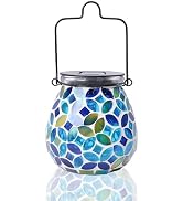Afirst Mosaic Solar Lanterns Outdoor - Glass Hanging Solar Lights Hollow Out Waterproof Table Lam...