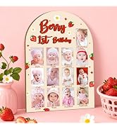 R HORSE 3D Berry 1st Birthday Wood Photo Display Board, 2x3in Pic Strawberry Baby's First Year Pi...