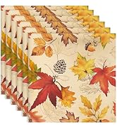 Arquiel Fall Maple Leaf Napkins, 18×18 Inch Dinner Cloth Napkins Set of 6, Washable Cotton Soft A...