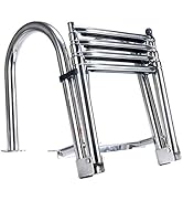 Amarine Made 4 Step Pontoon Boat Ladder Foldable Stainless Steel Marine Rear Entry Telescoping La...