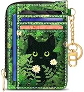 GIANCOMICS Slim Wallet Credit Card Holder Women, Black Cat Flower Rfid Blocking Small Card Case, ...