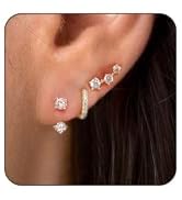 CAROVO 3/4 Pairs Earrings Set for Women Girls, Dainty 14K Gold/Silver Plated CZ Cartilage Earring...
