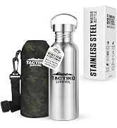 Tactiko Survival 25 oz/750 ml Stainless Steel Wide Mouth Water Bottle, Single Wall Boil-Safe, Lea...