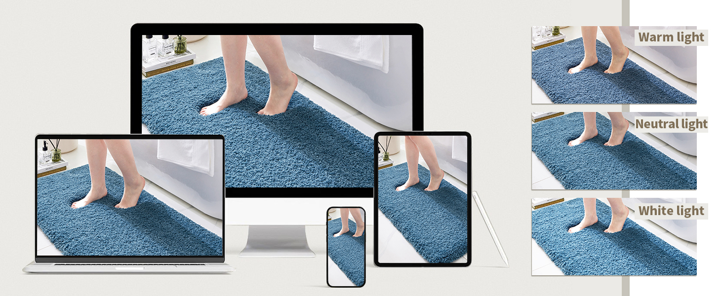 Bathroom Rugs Non Slip Washable Ultra Soft Absorbent Bath Mat Quick Dry Shaggy for Tub Blue Decor