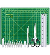 WORKLION Craft Knife Cutting Mat Set: Craft Knife and 10PCS Blades Precision Ruler and Stainless ...