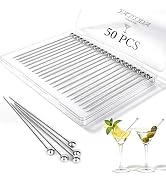 50PCS Cocktail Picks for Drinks, Stainless Steel Cocktail Toothpicks, Reusable Cocktail Skewers, ...