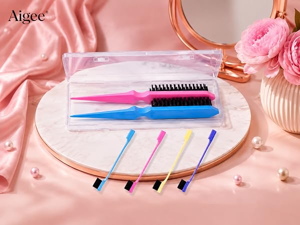 Slick Back Hair Brush and Edge Brushes and Combs Set,6Pcs in box