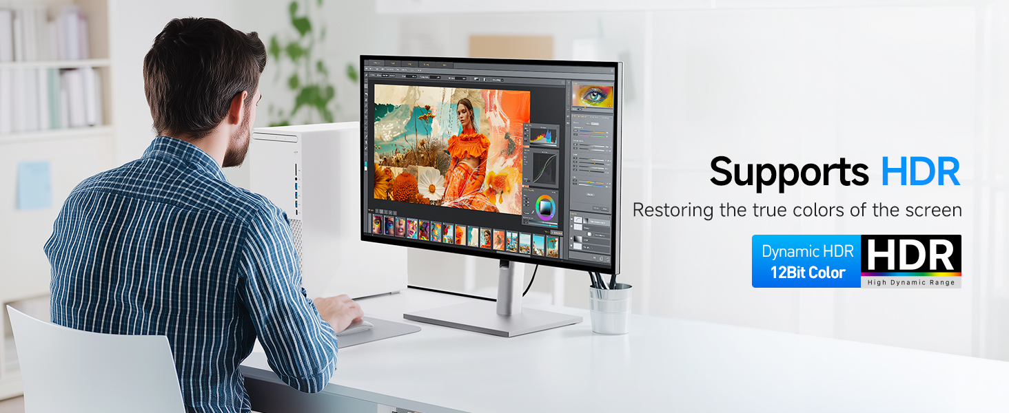 Display Port to HDMI 2.1 adapter with HDR, surround sound, and braided cable design