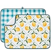 FRESHMINT Printed Dish Drying Mats for Kitchen Counter 2 Pack Absorbent Reversible Drying Mats Mi...