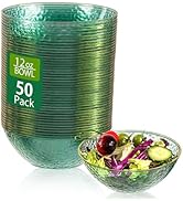 I00000 50 Pack 12 Ounce Clear Green Plastic Bowls Serving Bowls Hammered with Gold Rimmed, Heavy ...