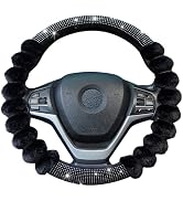 XCBYT Cute Girly Steering Wheel Covers - Black Car Decorations Accessories Fuzzy Bling Comfortabl...