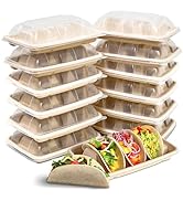 24 Pcs Disposable Taco Holders with 24 Lids, Taco Plates with dividers, Taco Bar Serving Set for ...