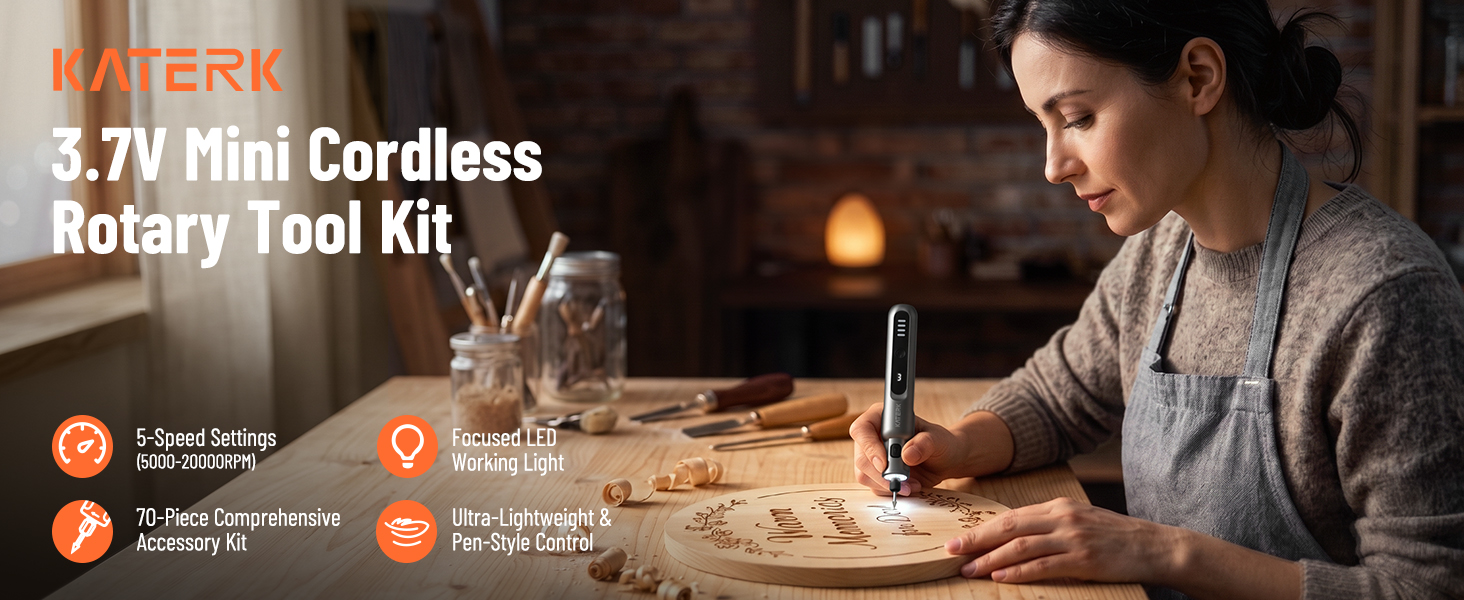 This 70-in-1 cordless rotary tool has 5 speeds and a 2500mAh battery, powerful for all DIY works.