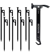 NIOSAVM 9.8in Tent Stakes Heavy Duty Set - Includes 8 Metal Stakes, Storage Bag, and Protective Caps