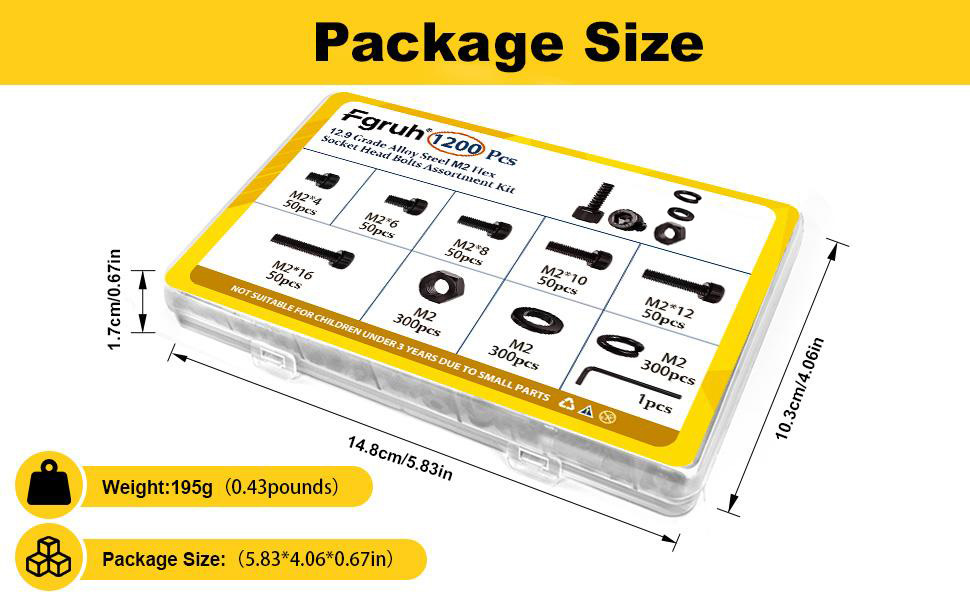 1200pcs m2 screw package size