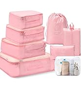 8 Set Packing Cubes - WantGor 6 Travel Organizer Luggage Compression Pouches + 1 Shoes Bag+ 1 Cle...