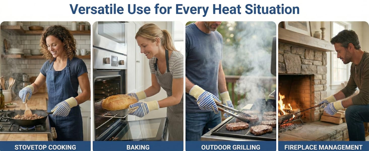 BLUESTEER heat-resistant gloves for cooking, baking, grilling, fireplace