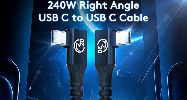 240 w right angle usb c to usb c data sync 20gbps