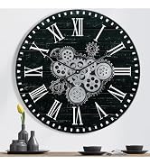 Lafocuse 23 Inch Wooden Large Wall Clock with Moving Gears, Roman Numeral, Black, Unisex