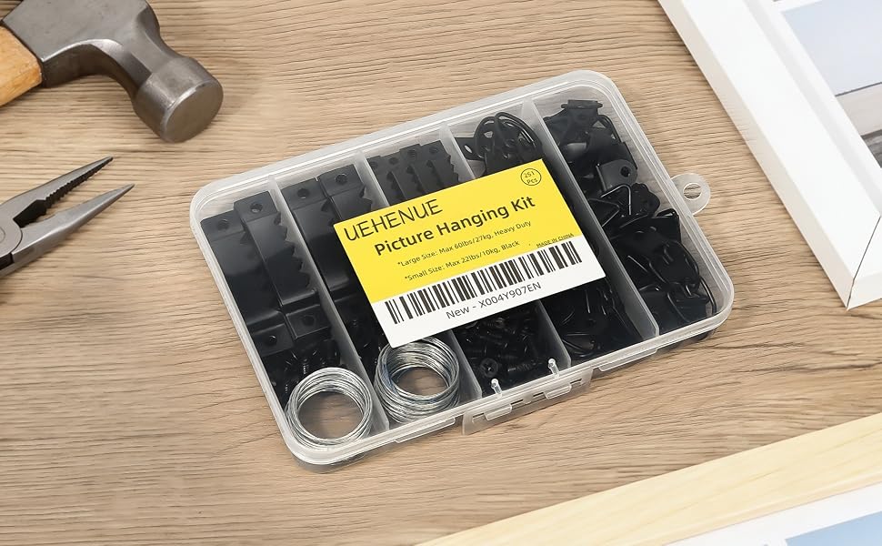 Include 50 Sawtooth Picture Hangers, 50 D Ring Picture Hangers, 150 Screws and 3.6 Meter Wire Rope