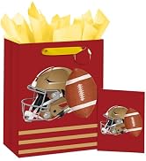 Loveinside Football Gift Bag for Boys Teens kids, Red and Gold Design with Helmet and Rugby, Medi...