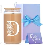 MAFYE Initial Glass Cups with Lids and Straws, Monogrammed Gifts for Women, 16oz Beer Glass Tumbl...