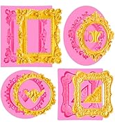 JOERSH 4PCS Baroque Frame Mold, Picture Photo Frames and Corners Silicone Fondant Mold for Cake D...