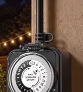DEWENWILS 24 Hour Mechanical Timer Outlet, 2 Grounded Outlets, 15A 1/2HP | Outdoor, Waterproof, H...