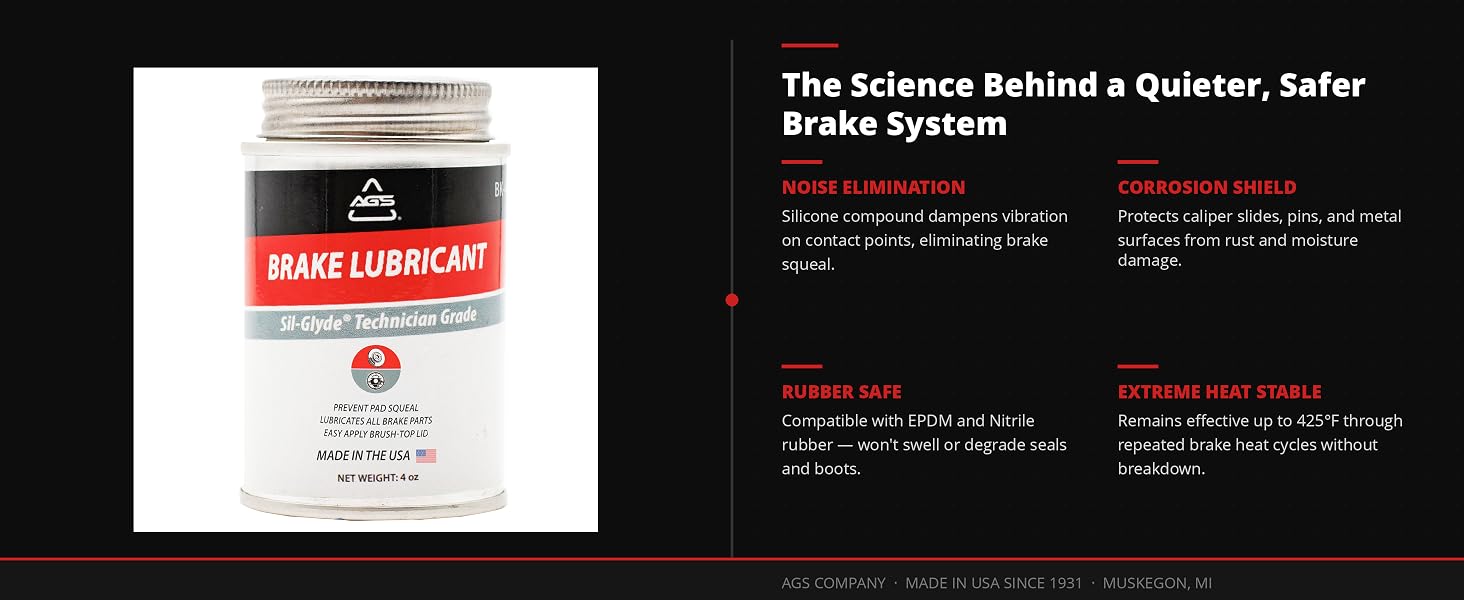AGS Brake Lubricant: Noise Elimination, Corrosion Shield, Rubber Safe, Extreme Heat Stable