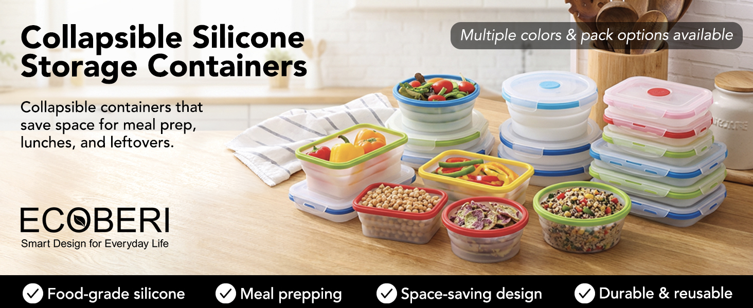 Collapsible silicone storage contianer sets