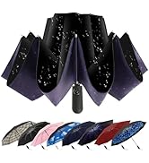 ZDSSM Compact Inverted Travel Umbrella, Automatic Open Close, 9-Rib 46 Inch Windproof Umbrella, W...
