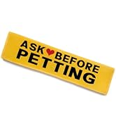 Ask Before Petting Funny Yellow Dog Leash Sleeve - Do Not Pet Wrap with ID Patch Tag, Nervous Dog...