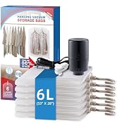 Hanging Vacuum Storage Bags, 6 Pack Hanging Storage Bags for Clothes With Electric Pump, Vacuum S...