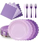 CENLBJ Purple Paper Plates and Napkins,Serves 24 Include Gradient 9 Inch Plates,Napkins,Forks Dis...