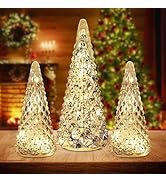 Christmas Decorations Indoor, YEAHOME Set of 3 Pre-lit Gold Glass Christmas Tree for Home Decor, ...