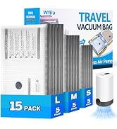 15 Packs Vacuum Bags for Travel with Rechargeable Pump, 3 Sizes Vacuum Seal Bags for Clothing, Co...