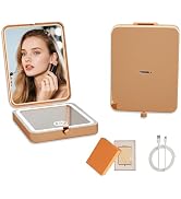 PDOZV LED Lighted Makeup Mirror with 3X Magnification, Portable Folding Compact Dual-Sided, Trave...